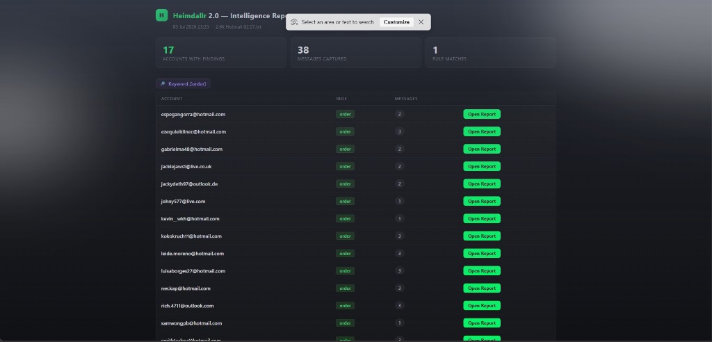Heimdallr 2.0 branded intel HTML report